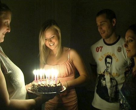 Party time for Ellie’s Mum (Sally Reeve), Ellie (Sasha Jackson)&nbsp; and Mark (Travis Oliver) as Ellie prepares to blow out the candles